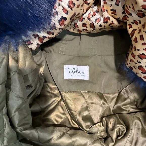 Lola and the Boys- Girls Utility Jacket with Blue Faux Fur removable lining - Picture 7 of 12